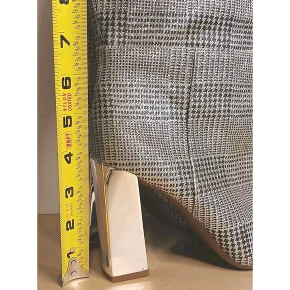 Gianni Bini Sz 6.5 Black White Metallic Houndstooth Tall Boots Mirror Heels EUC - Picture 15 of 16